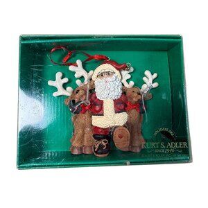Kurt S. Adler Holly Dearies Santa & Reindeer Christmas Ornament Handcrafted 2000